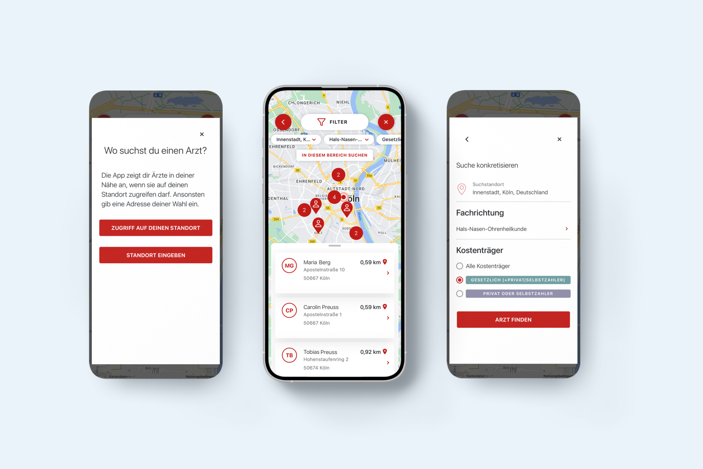 The GMH app displays a map showcasing the nearest healthcare providers based on the user's search prompts. The GMH app displays a map showcasing the nearest healthcare providers based on the user's search prompts.